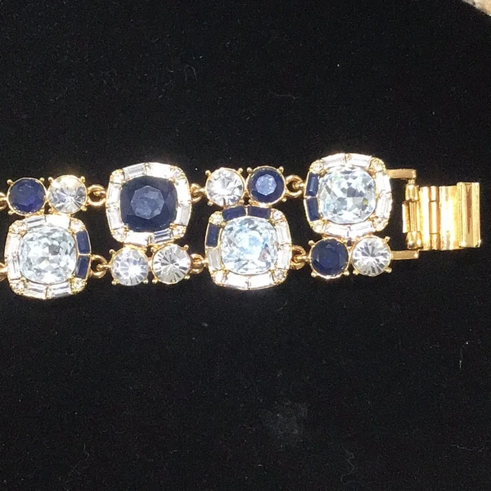 Kate Spade Gold Bracelet with Blue and Clear Crystals 8”